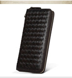Leather men's woven wallet casual trendy long wallet fashion personality clutch High-quality genuine men's wallets