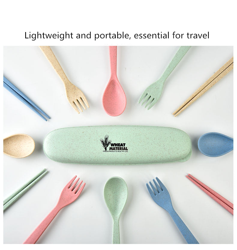 Portable Travel Cutlery Tableware Set Wheat Straw Dinnerware Sets Camping Picnic Kids School Gift Kitchen Tools