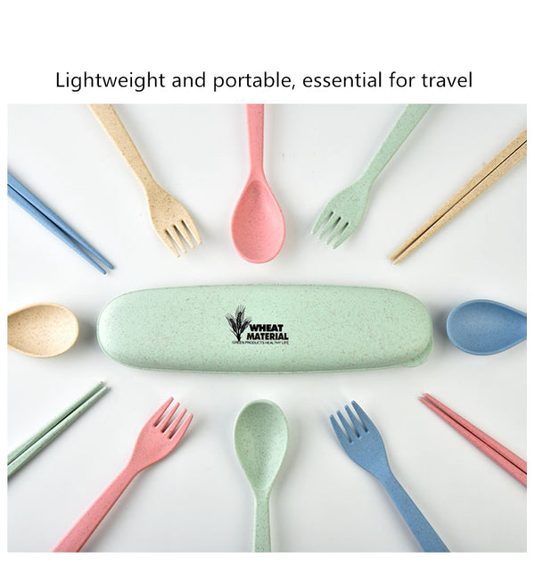 Portable Travel Cutlery Tableware Set Wheat Straw Dinnerware Sets Camping Picnic Kids School Gift Kitchen Tools