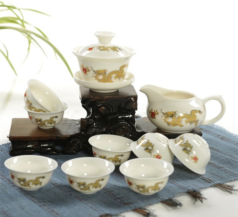 CJ242 High-grade Golden Dragon Milky White Jade Porcelain Ceramic Kung Fu Tea Set Cup Bone China Drinkware Gift Packaging Secondary image