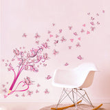 Flying Pink Buttrfly Flower Blossom Pencil Tree Removable Living Room Girls Bedroom Wall Sticker DIY Home Decor Decal Mural