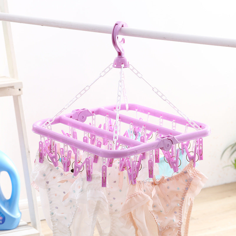 32 Clips Folding Clothes Hanger Dryer Windproof Socks Underwear Drying Rack Children