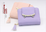 Korean Cute Cat Anime Leather Trifold Slim Mini Wallet Women Small Clutch Female Purse Coin Card Holder Dollar Bag Cuzdan