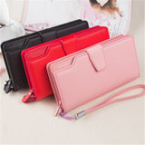 High-capacity candy-colored zipper wallet High quality Leather Handbag button Cross-shaped long section Wallets