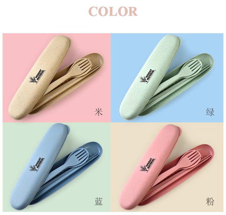 Portable Travel Cutlery Tableware Set Wheat Straw Dinnerware Sets Camping Picnic Kids School Gift Kitchen Tools