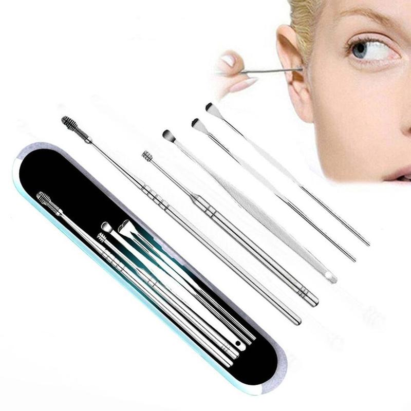 5 Pcs / Lot Stainless Steel Portable Spiral Choose Ear Wax Health Stick Cure Cleaner Cleaning Kit Ear Care Removal Tools