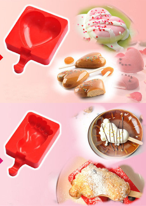 Cartoon DIY Silicone Ice Cream Mold Popsicle Molds Maker Holder Frozen Ice Mould with Popsicle Sticks Kitchen Tools