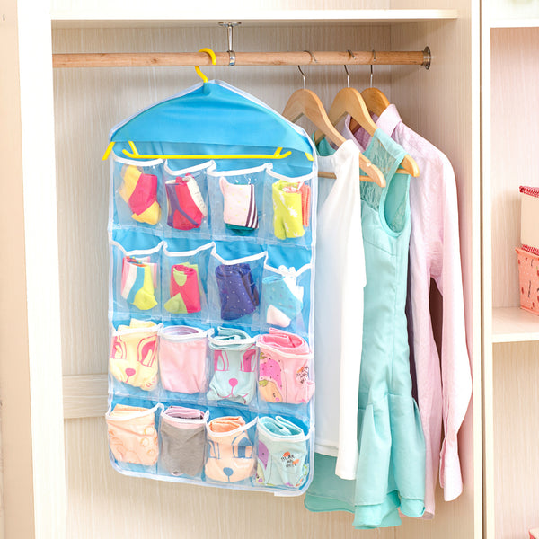 New 16Pockets Clear Hanging Bag Socks Bra Underwear Rack Hanger Storage Organizer