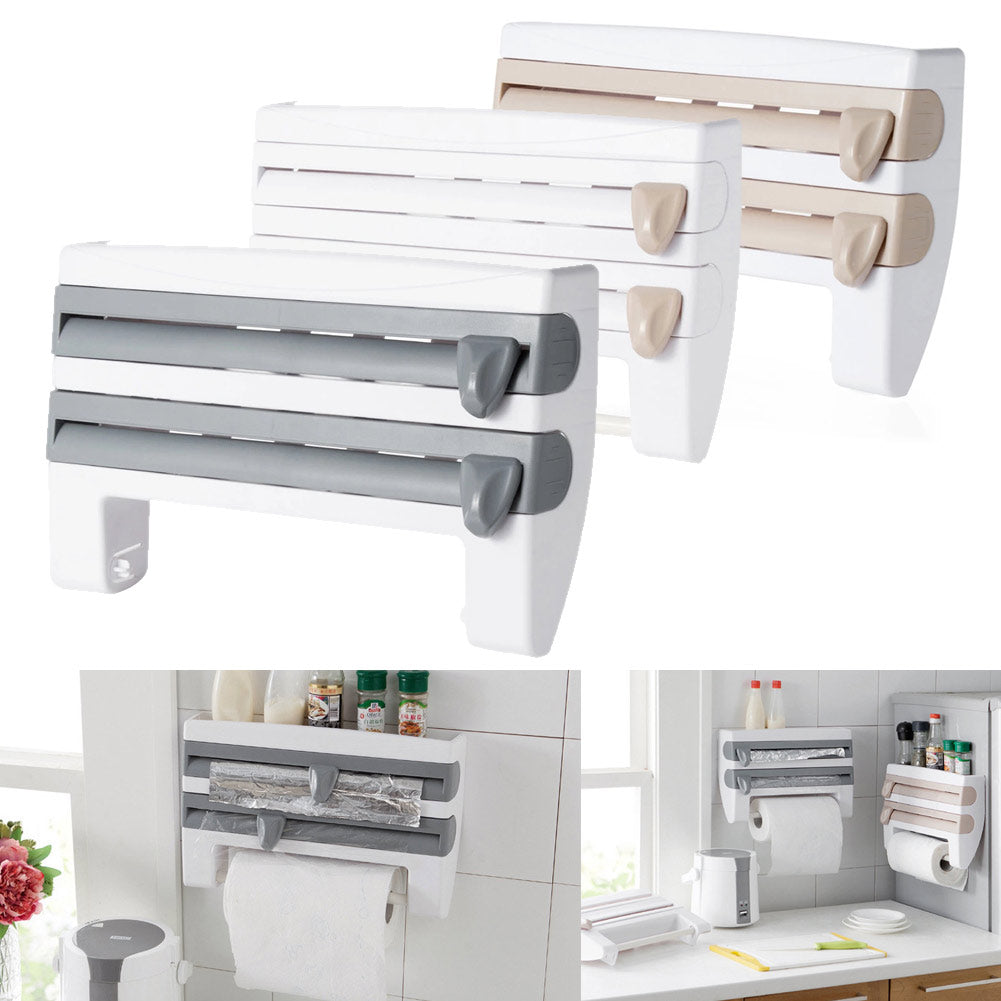 Plastic Refrigerator Cling Film Storage Rack Wrap Cutter Wall Hanging Paper Towel Holder Kitchen Organizer