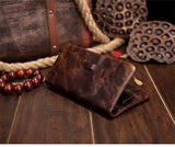 Oil wax leather men's leather wallet casual retro long wallet large capacity multi-position clutch men's purse