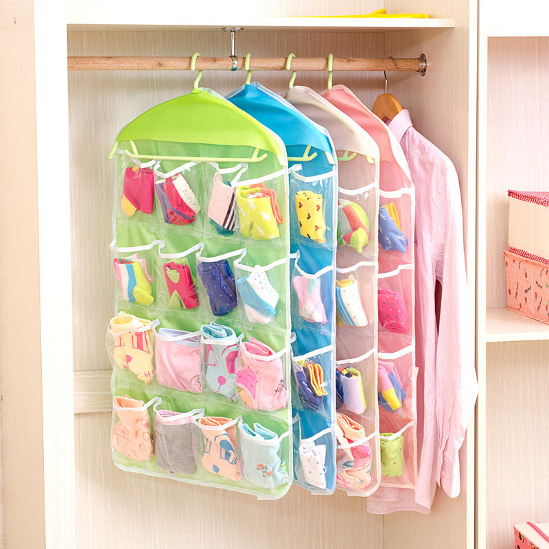 New 16Pockets Clear Hanging Bag Socks Bra Underwear Rack Hanger Storage Organizer