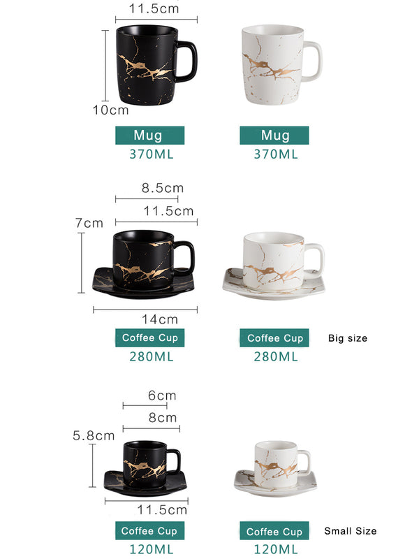 Ceramic Tea Cup And Saucer Set Creative Golden Design Porcelain Tea Cup Set Black Coffee Cup Set Drinkware