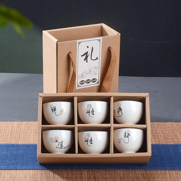 6pcs Hand Painted Ceramic cup set China tea set,Kung Fu Tea Cup Set Travel Tea Bowl Chinese Porcelain Teacup Set Creative Gifts
