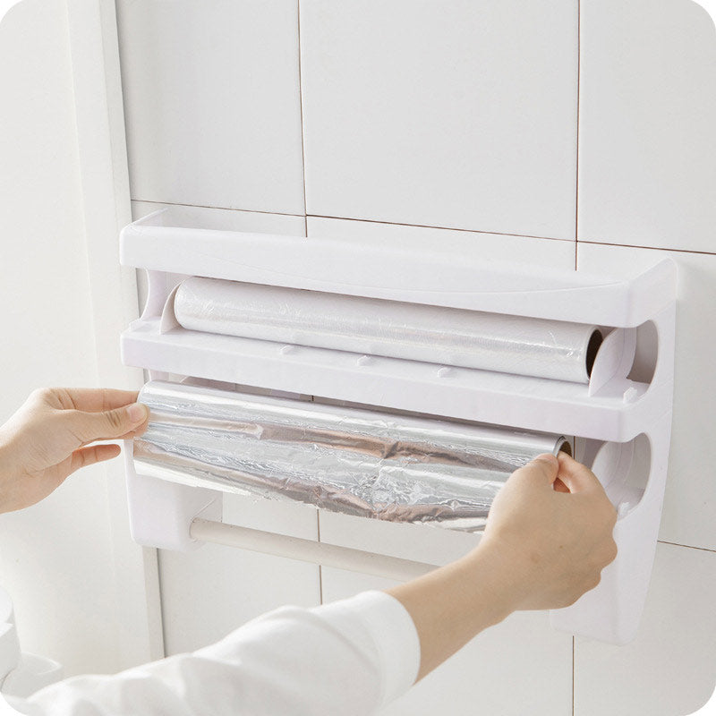 Plastic Refrigerator Cling Film Storage Rack Wrap Cutter Wall Hanging Paper Towel Holder Kitchen Organizer Main image