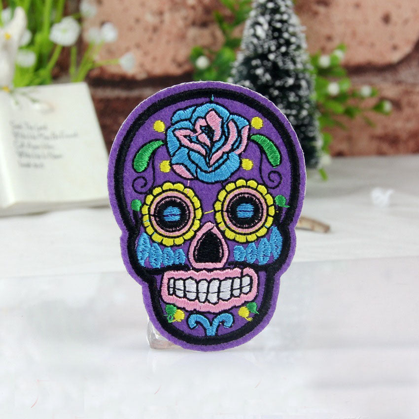 More Colors Flower Skull Skeleton Embroidery Iron On Patches Clothes Appliques Sew On Badge DIY Clothing Bag