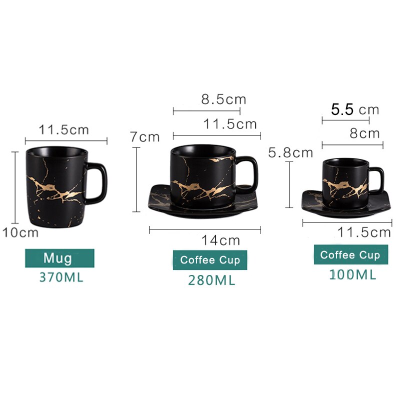 Ceramic Tea Cup And Saucer Set Creative Golden Design Porcelain Tea Cup Set Black Coffee Cup Set Drinkware Main image