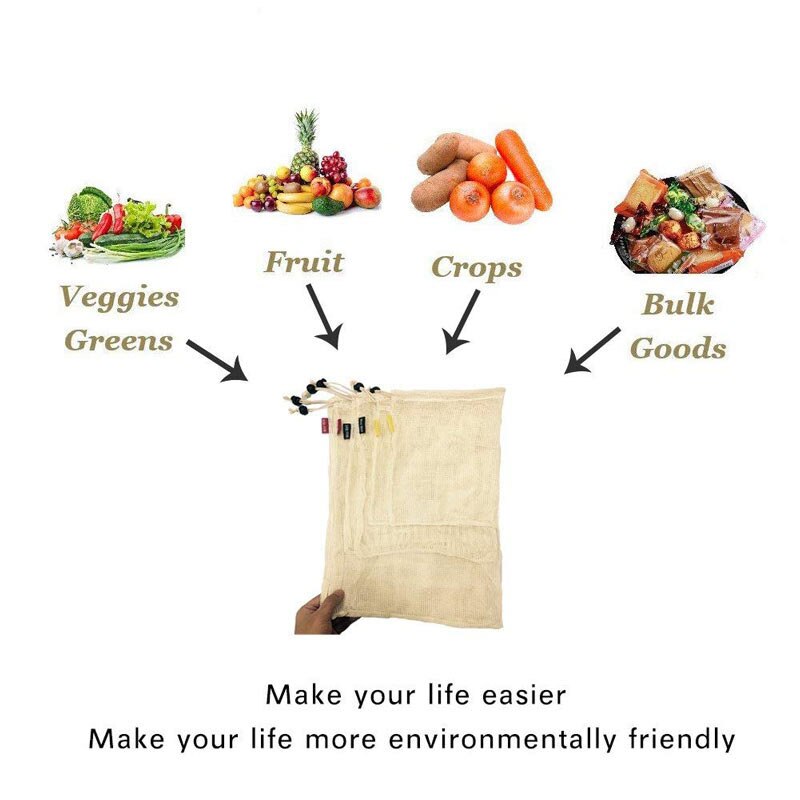 Reusable Cotton Vegetable Bags Home Kitchen Fruit And Vegetable Storage Mesh Bags With Drawstring Machine Washable Main image