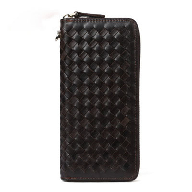 Leather men's woven wallet casual trendy long wallet fashion personality clutch High-quality genuine men's wallets