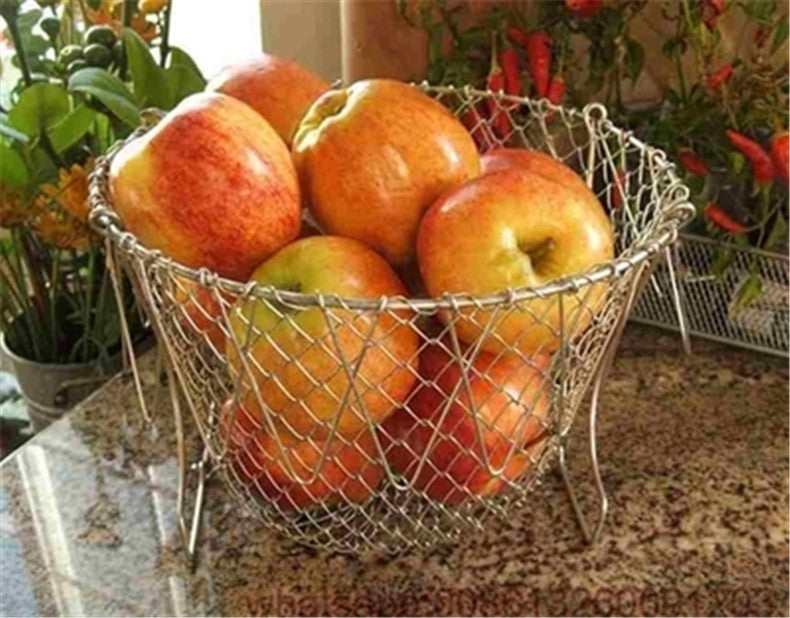 Stainless Steel 1 pc Frying Basket Foldable Fry Basket Steam Rinse Strain Basket Mesh Basket Strainer Net Cooking Tool