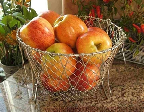 Stainless Steel 1 pc Frying Basket Foldable Fry Basket Steam Rinse Strain Basket Mesh Basket Strainer Net Cooking Tool