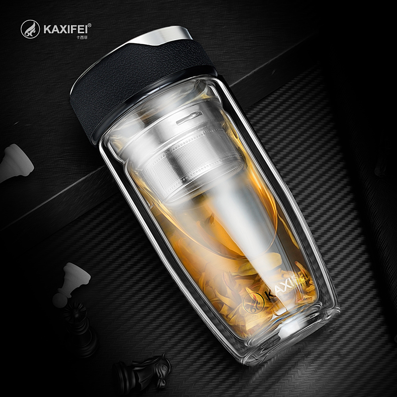 Double Layer Glass Water Bottle Tea Fruit flower bottle Transparent Water Bottles With 304 stainless Steel Infuser Main image