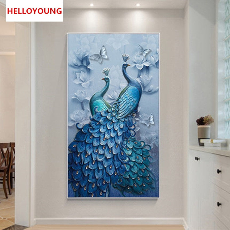 DIY 5D Full Diamond Embroidery blue peacock Diamond Painting Cross Stitch Kits Diamond Mosaic Home Decoration
