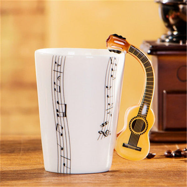 Creative Music Violin Style Guitar Ceramic Mug Coffee Tea Milk Stave Cups with Handle Coffee Mug Novelty Gifts