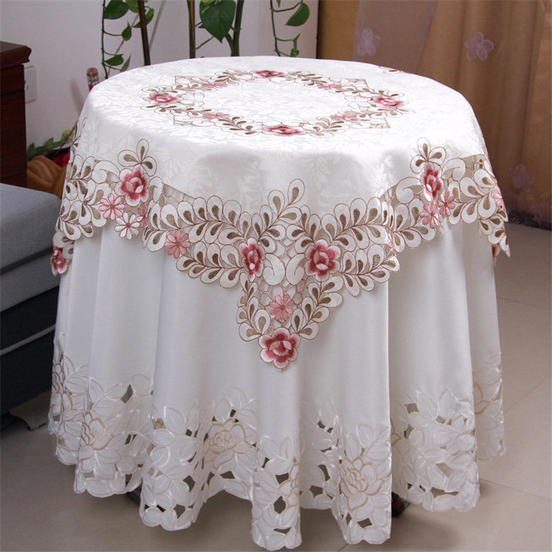 BZ320 European Luxury Polyester Embroidery Floral Tablecloth Hotel Home Wedding Party Lace Edge Table Cover Decorative Hot Sale
