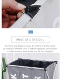 Collapsible Dirty clothes laundry basket Three grid bathroom laundry hamper Organizer home office metal storage basket