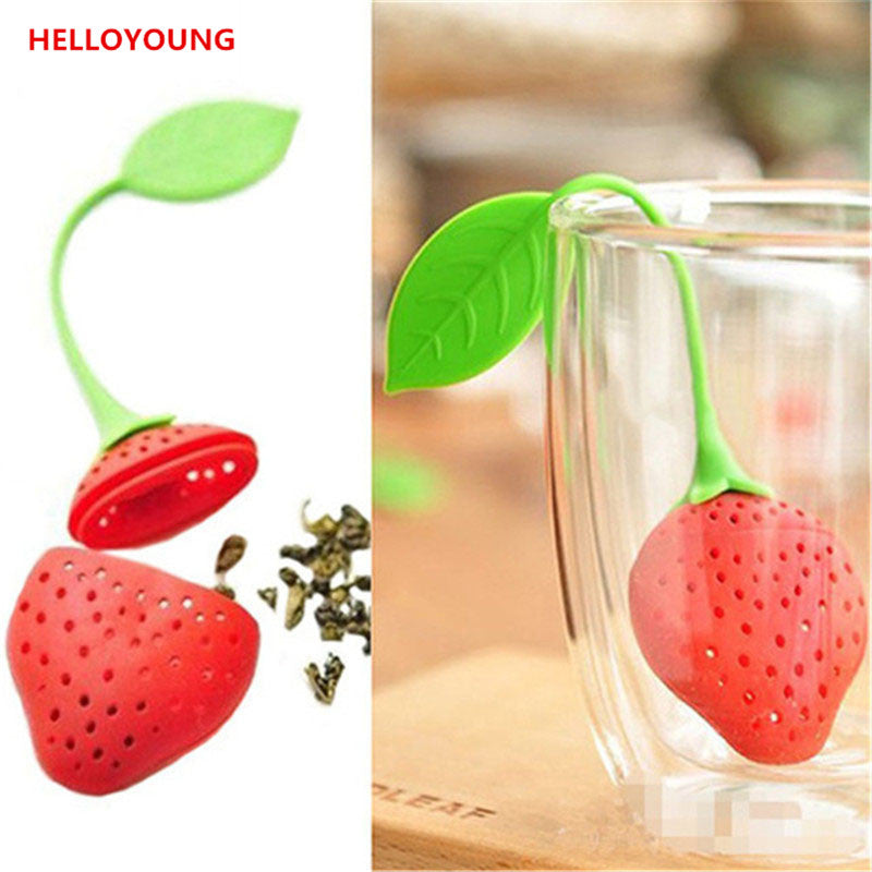 CJ052  Food-grade Silicone Strawberry Design 1 pc Loose Tea Leaf Strainer Herbal Spice Infuser Filter Tools Main image
