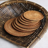 Rattan Cup Coasters Set Pot Pad Table Mat 6 Sizes Porta Copos Placemats Home Decoration Vintage Bamboo Handmade