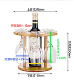 HOT-Wine Glass Holder Bamboo Tabletop Wine Glass Drying Racks Camping for 6 Glass and 1 Wine Bottle