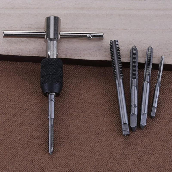 6pcs T-type Machine Hand Screw Tap Wrench M3/M4/M5/M6/M8 Tap Die Set Straight Fluted Screw Thread Metric Plug Tap Drill