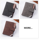Men's Wallet Leather Short Carteira Vertical Locomotive British Casual Multi-function Card Bag Zipper Buckle Triangle Folding
