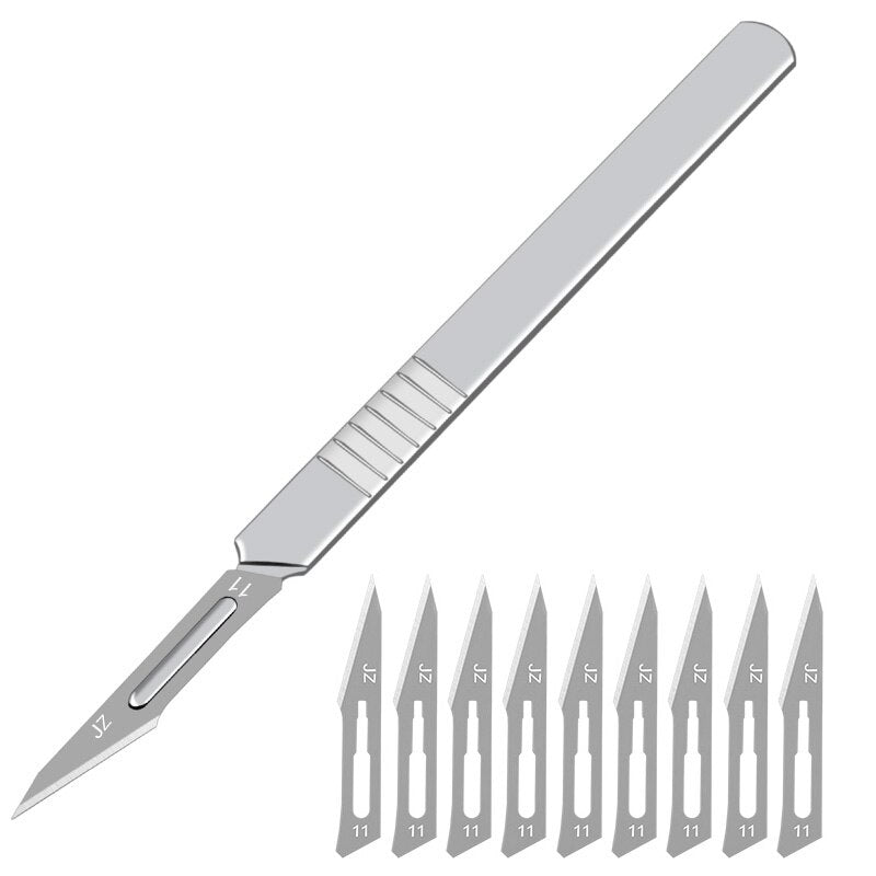 10pcs 11# 23# Carbon Steel Surgical Scalpel Blades + 1pc Handle Scalpel DIY Cutting Tool PCB Repair Animal Surgical Knife