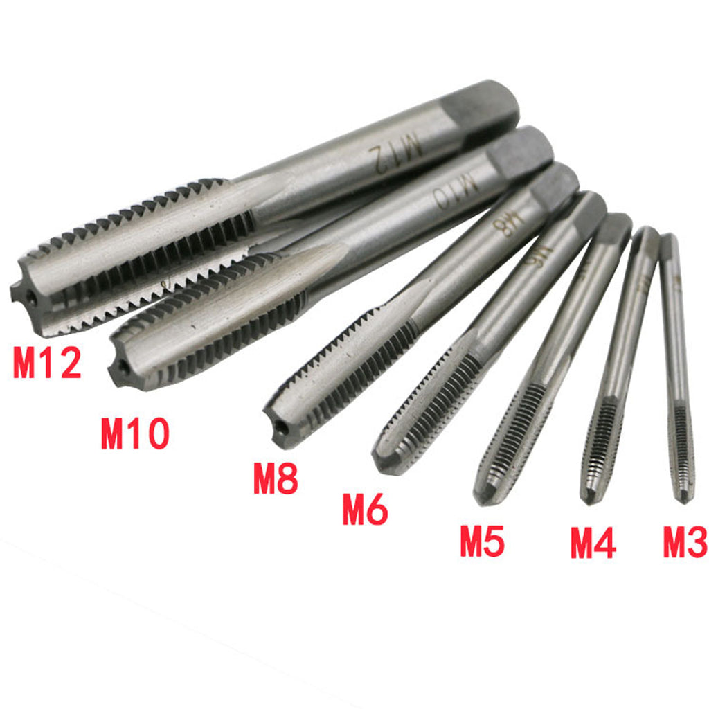 7PCS/Set Bearing Steel Taper  HSS M3-M12 Machine Spiral Point Straight Fluted Screw Thread Hand Tap Drill