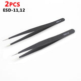 6Pcs Anti-static ESD Stainless Steel Tweezers Maintenance Tools Industrial Precision Curved Straight Tweezers Repair Tools