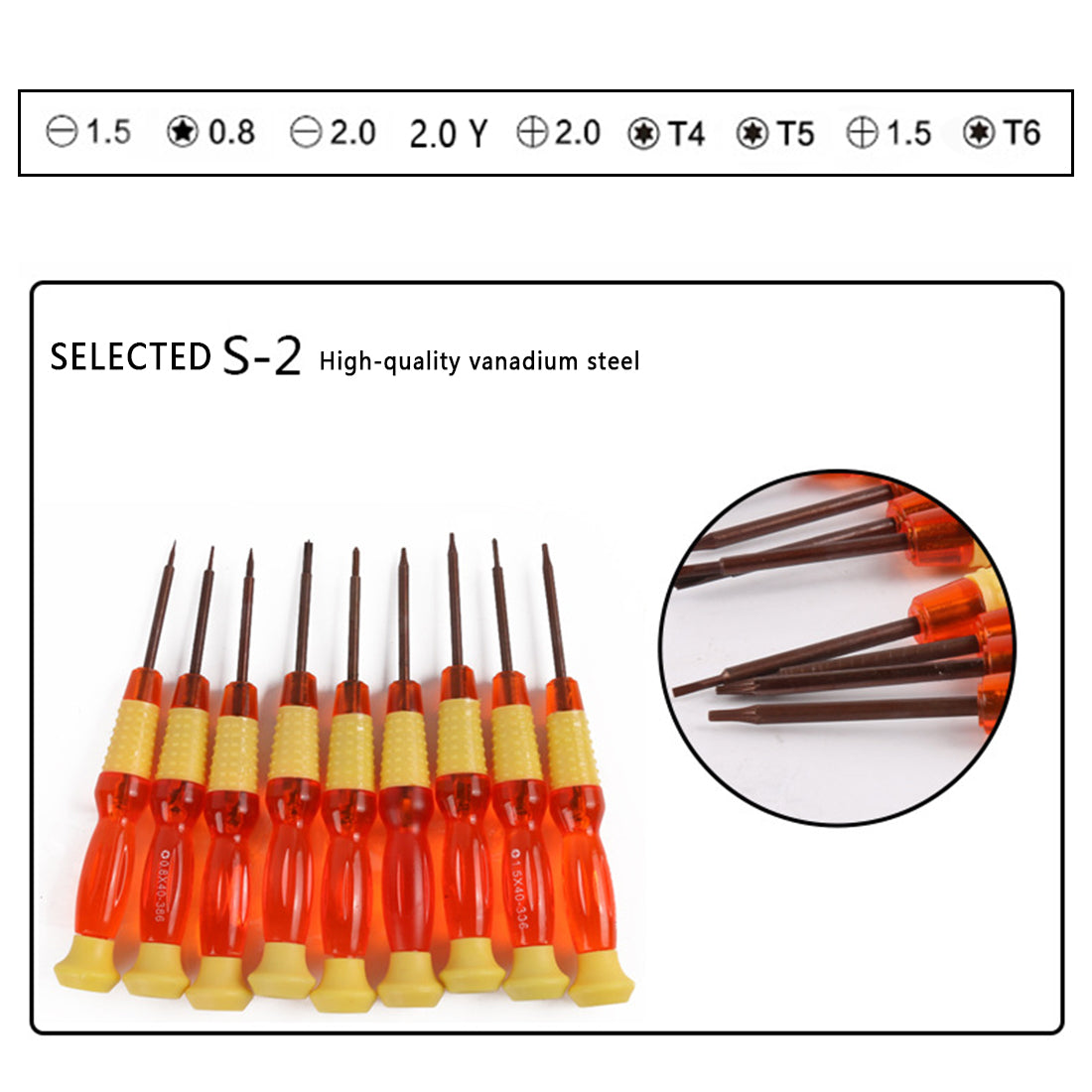 Repair Tool Kit Precision S2 Steel Magnetic Screwdriver Bits T4 -T6/0.8start/1.5/2.0 Screwdriver Opening for iPhone Camera Watch
