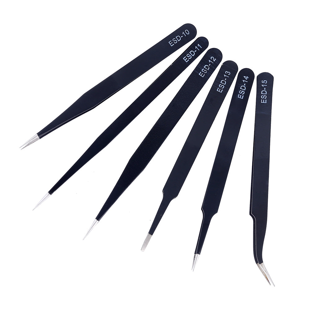 6Pcs Anti-static ESD Stainless Steel Tweezers Maintenance Tools Industrial Precision Curved Straight Tweezers Repair Tools Main image
