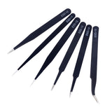 6Pcs Anti-static ESD Stainless Steel Tweezers Maintenance Tools Industrial Precision Curved Straight Tweezers Repair Tools