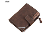 Men's Wallet Leather Short Carteira Vertical Locomotive British Casual Multi-function Card Bag Zipper Buckle Triangle Folding