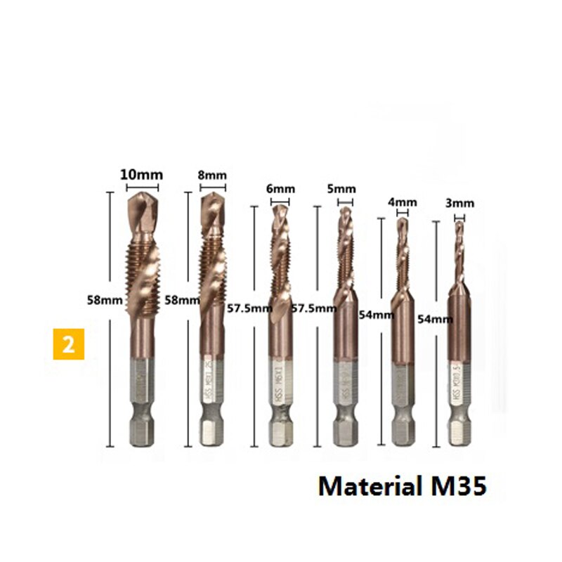 6pcs 1/4 Hex Shank HSS metric Thread tap HSS drill bits spiral trapezoidal tap  Hand Screw Taps M3 M4 M5 M6 M8 M1O tap sets