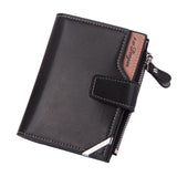 Men's Wallet Leather Short Carteira Vertical Locomotive British Casual Multi-function Card Bag Zipper Buckle Triangle Folding