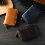 Cow Leather Wallet RFID Business Card Holder Men Zipper Blue Brown Credit Card Wallet carteira Male Portfele Retro tarjetero