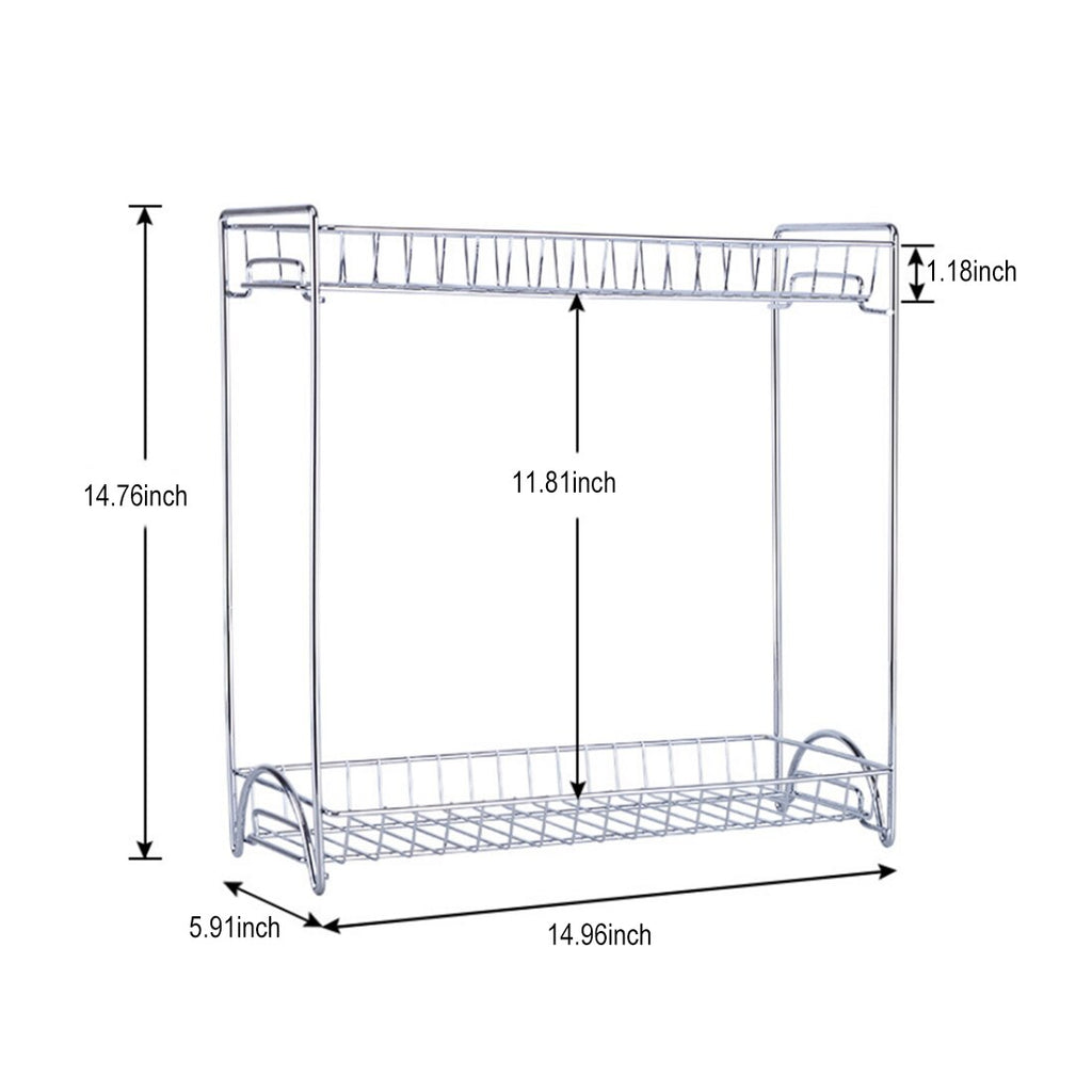 Two Layers Stainless Steel Detachable Storage Shelf Rack Home Kitchen Seasoning Holder Organizer - Silver
