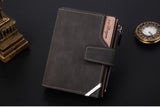 Men's Wallet Leather Short Carteira Vertical Locomotive British Casual Multi-function Card Bag Zipper Buckle Triangle Folding