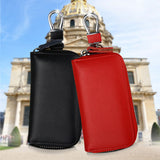 Genuine Leather Man Key Wallets Short Square Cowhide ID Card Holder Zipper Multi-function Car Keychain Housekeeper Key Organizer