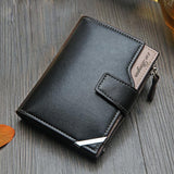 Men's Wallet Leather Short Carteira Vertical Locomotive British Casual Multi-function Card Bag Zipper Buckle Triangle Folding