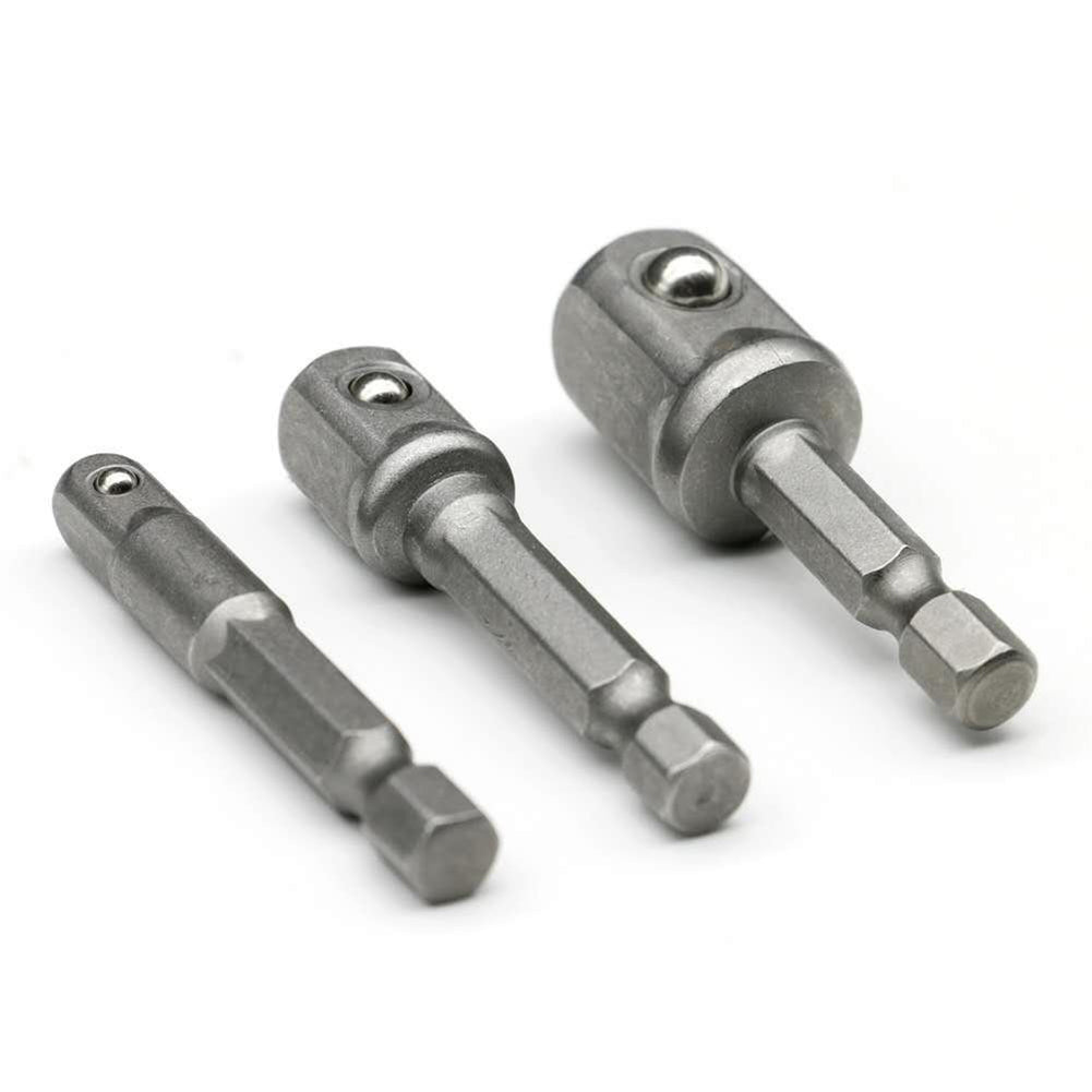 3pcs Socket Adapter 1/4 3/8 1/2Inch Nut Driver Sockets Impact Hex Shank Extension Drill Bits Bar Set 3 Short rods 50mm Secondary image