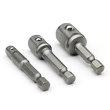 3pcs Socket Adapter 1/4 3/8 1/2Inch Nut Driver Sockets Impact Hex Shank Extension Drill Bits Bar Set 3 Short rods 50mm